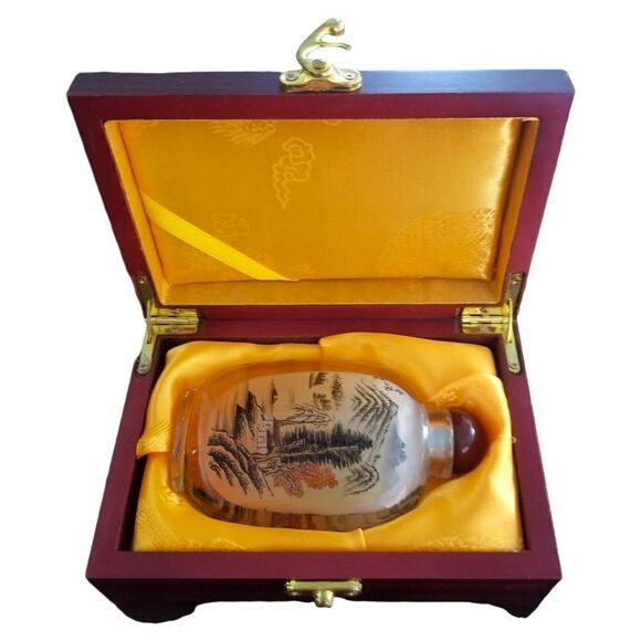 ⭐️ Chinese Artisan Created Inner Painted Glass Snuff Bottle with Box - Picture 9 of 13